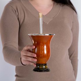 kit completo de chimarrao cuia com bocal em ouro e prata e bomba rio grande