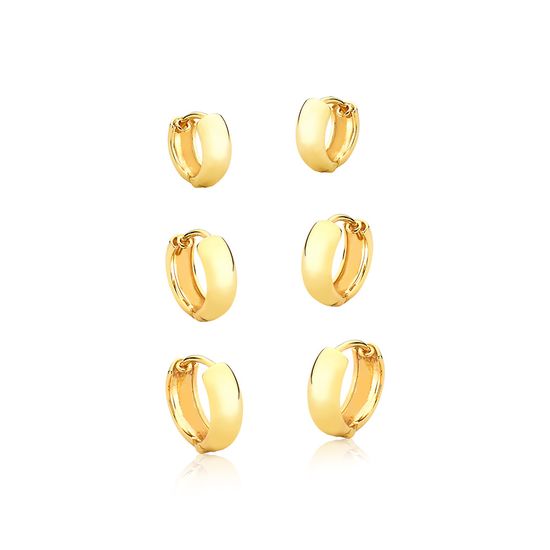 kit de brincos com 3 pares em ouro 10k amarelo