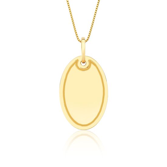 Pingente de Chapa Oval para Gravacao em Ouro 18k
