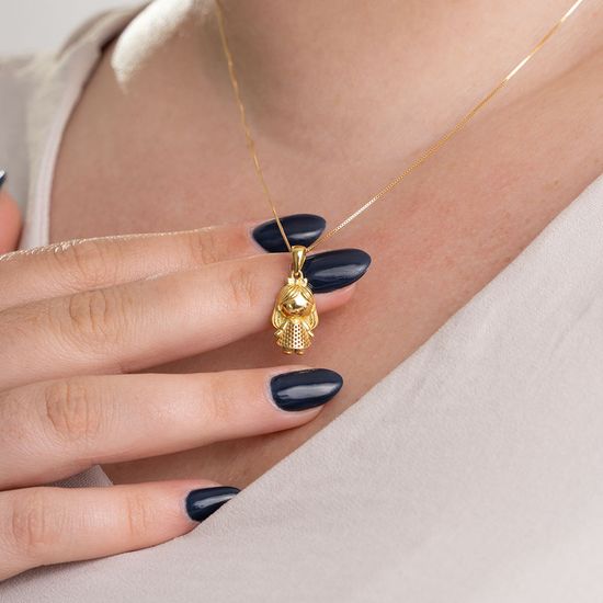 Pingente-para-Homenagear-Filhos-com-Imagem-de-Menina-em-Ouro-18k
