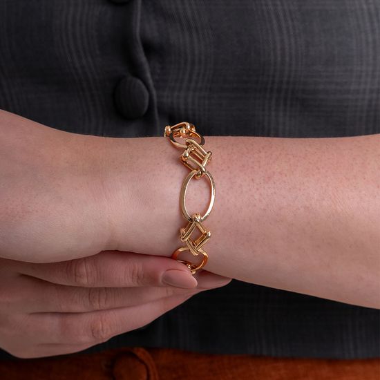 Pulseira-em-Ouro-18K-Feminina-com-Elos-Geometricos-Polidos