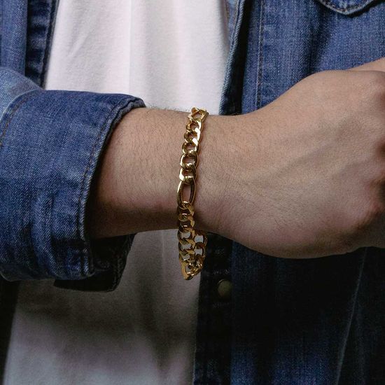 Pulseira-Figaro-Masculina-em-Ouro-18k-com-Elos-Grumet